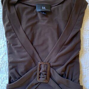 Brown Flared Women's Blouse with Buckle Detail